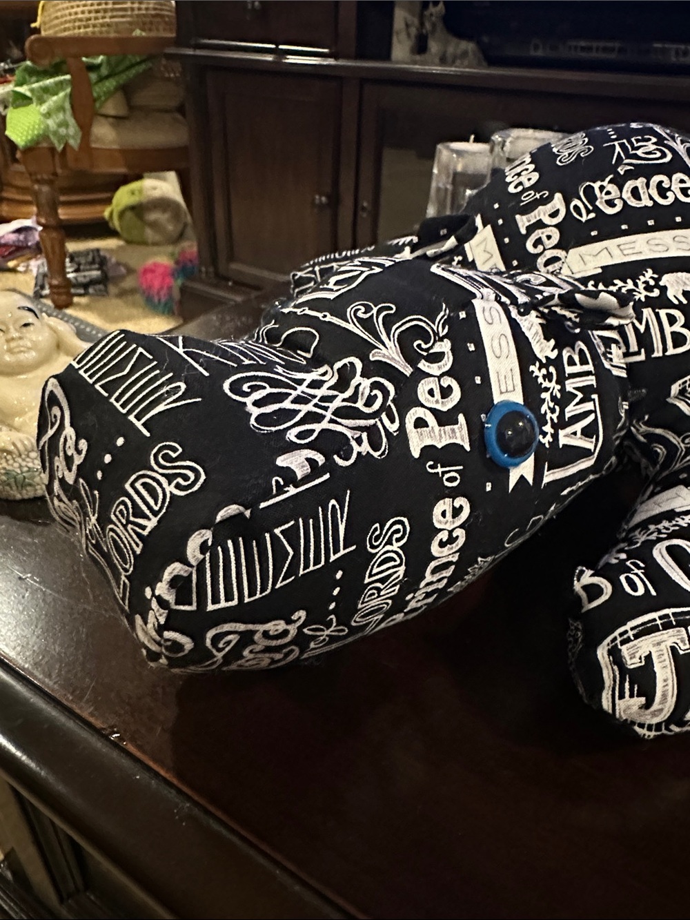 Handmade Hippo Black & White God’s Words Print Plush Dog - Picture 2 of 8